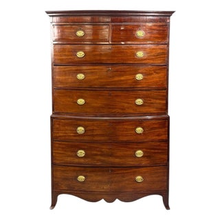 Georgian, Bow-Front Chest on Chest, Mahogany, Brass, England, 19th C. For Sale