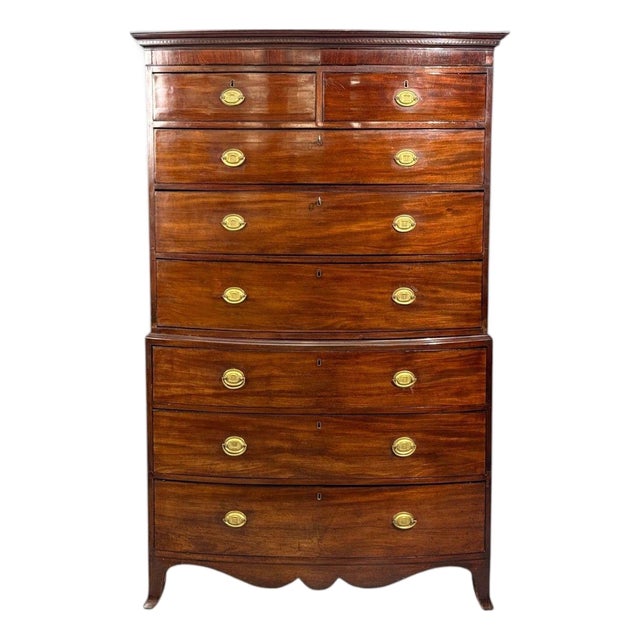 Georgian, Bow-Front Chest on Chest, Mahogany, Brass, England, 19th C. For Sale