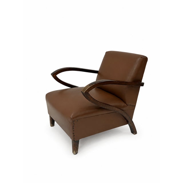 Vintage Italian Eco-Leather Lounge Chair, 1940s For Sale - Image 4 of 4