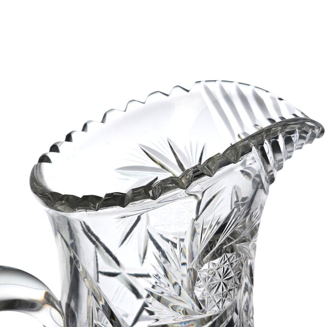 American Brilliant Cut Glass Pitcher Antique Abp Pinwheel Pattern Step Mouth & Hobstar Handle For Sale - Image 4 of 12
