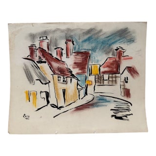 Henry Emil Salloch Original Watercolor on Paper Quaint Village Street, 1962. For Sale