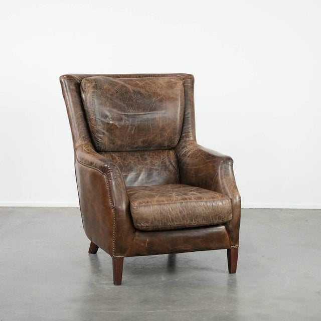 Vintage Brown Cowhide Armchair For Sale - Image 17 of 17