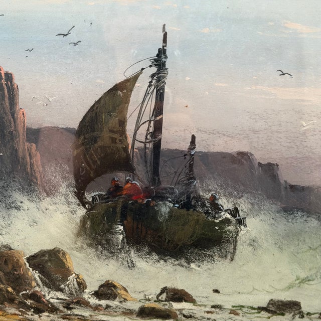 Coastal 19th Century Coastal Seascape Pastel Painting With Rocky Coast by Listed Artist Clarence E. Braley (1854-1927) For Sale - Image 3 of 10