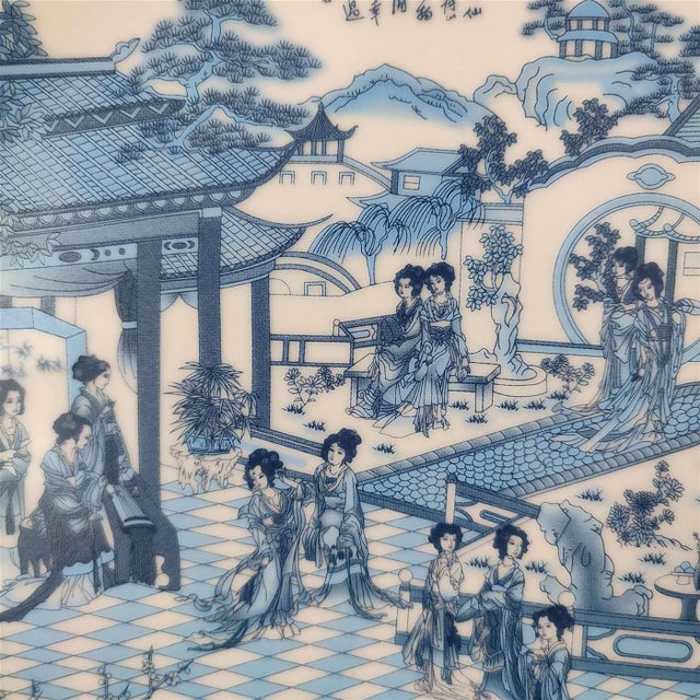 Chinese Ceramic Plate,Blue and White Porcelain Plate Hand Painted Figures Story Pattern For Sale - Image 9 of 11