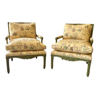 Pair of Minton Spidell "Cressant" Bergere Style Lounge Chairs For Sale