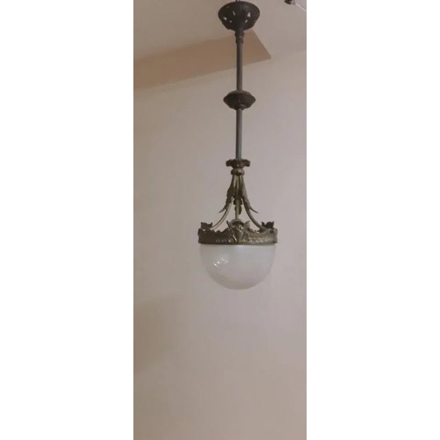 Antique Ceiling Lamp with Frosted Cut Glass Shade, 1890s, in Very Good conditions. Designed 1890 to 1919 European Plug (up...