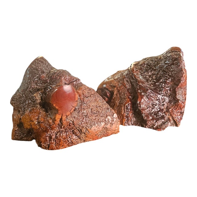 Pair of 1940s Tiger Eye Burl Wood Bookends For Sale