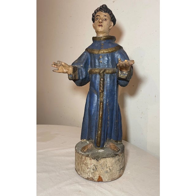 Large 1600's Antique Hand Carved Polychromed Santos St. Francis Sculpture Statue For Sale - Image 4 of 15