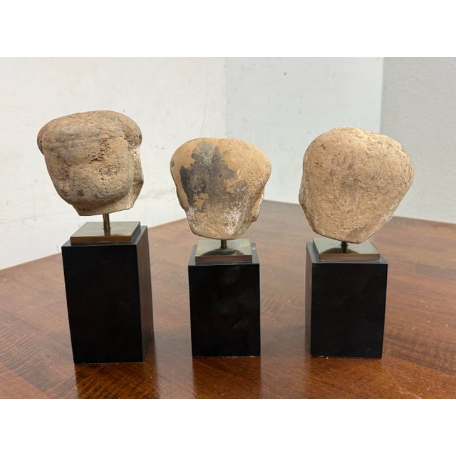 Vintage Asian Heads + Bases, Set of Three For Sale - Image 4 of 12