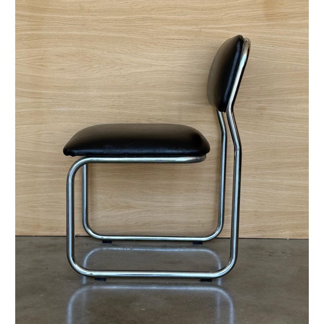 Set of Six Cantilever Chars in Leather and Steel, 1970s For Sale - Image 12 of 18