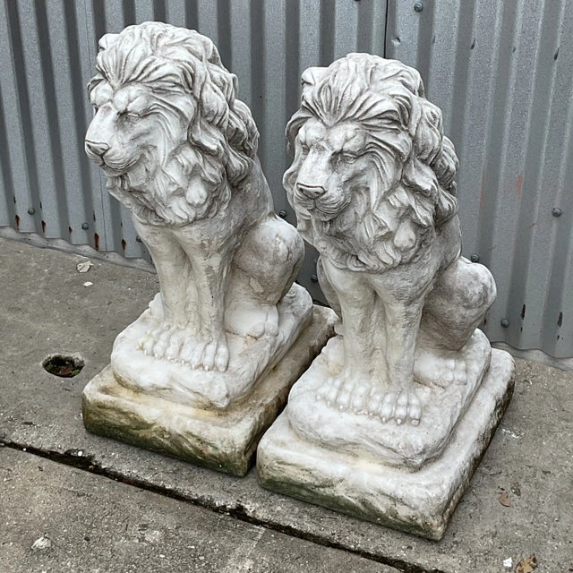Vintage Traditional Gatekeeper Cast Cement Lion Statues - A Pair For Sale - Image 9 of 10