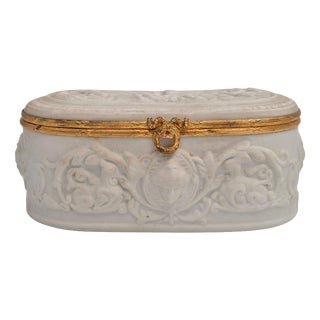 Neo-Classical Bisque Trinket Box with Relief from Limoges For Sale