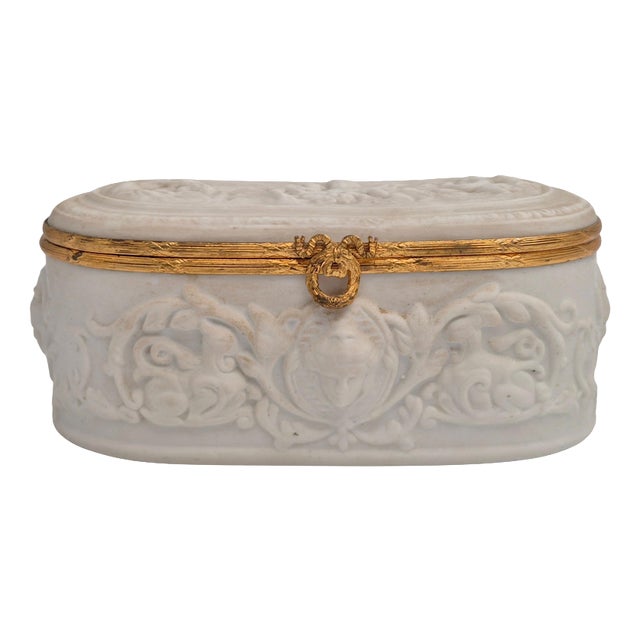 Neo-Classical Bisque Trinket Box with Relief from Limoges For Sale
