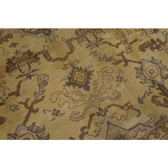 1920s Tan Beige Medallion Antique Turkish Decorative Oushak Rug 9'3" X 11'10" Handknotted Wool Carpet For Sale - Image 11 of 14
