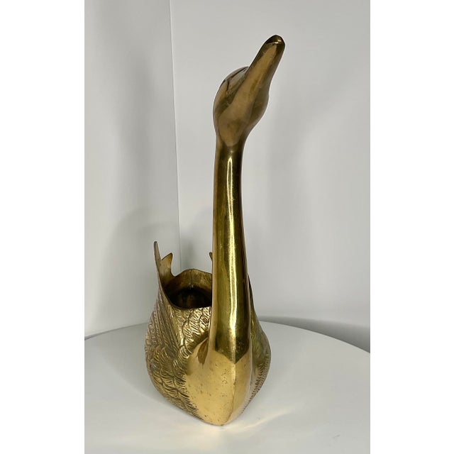 Long and graceful neck large swan brass planter. Nicely detailed with feather relief. Solid head and neck with open end to...