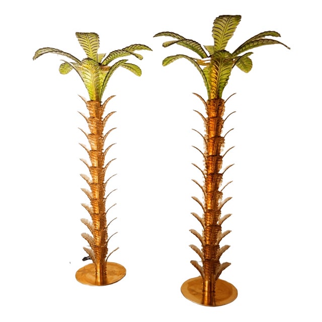 Palm Tree Floor Lamps in Brass & Murano Glass, Set of 2 For Sale