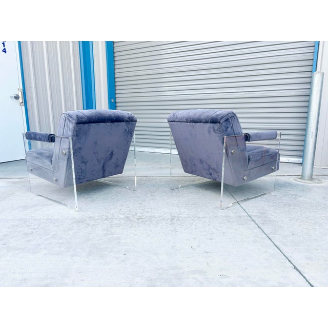 1980s Velvet and Lucite Lounge Chairs For Sale In Los Angeles - Image 6 of 14