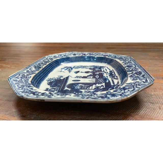 Blue 19th Century English Blue and White Staffordshire Chinoiserie Transferware Tray For Sale - Image 8 of 13