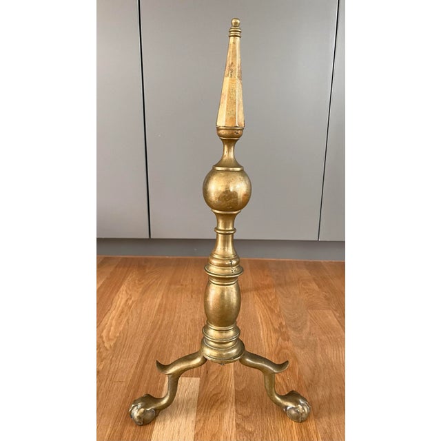 Metal Pair of Antique Brass and Cast Iron Andirons For Sale - Image 7 of 11