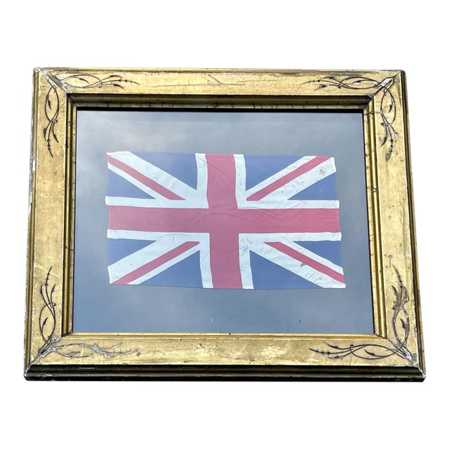 Vintage Silk British Parade Flag in Period Victorian Gold Leaf Frame For Sale