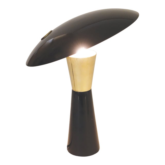 Euro Atomic Modern Spage Age Reflector Saucer Disk Brass Table Lamp in the Manner of George Nelson, 1950's For Sale