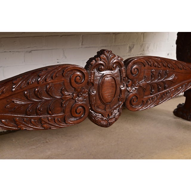 Wood R. J. Horner Style Antique Italian Renaissance Carved Walnut Desk or Library Table With Lion Paw Feet, Circa 1890s For Sale - Image 7 of 11