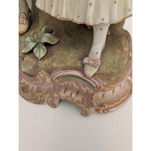 1950s Large Continental Victorian Porcelain Courting Couple Figures 19th C. For Sale - Image 5 of 12