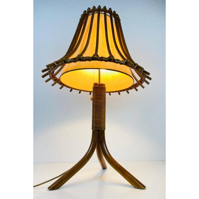 Midcentury Teak and Rattan Table Lamp, circa 1970 For Sale - Image 6 of 12