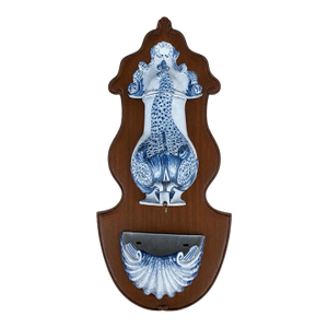 Mid-Century Italian Majolica Blue White Terracotta Grotto Dolphin Shell Lavabo Wall Fountain Planter