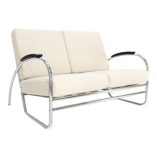 Art Deco Bauhaus Wolfgang Hoffmann Chrome Bent Tube Sette Sofa New Upholstery For Sale