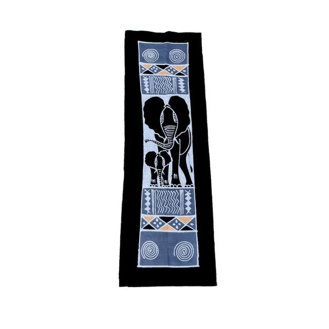 Early 20th Century Elephant Batik Black Table Runner For Sale In Denver - Image 6 of 7