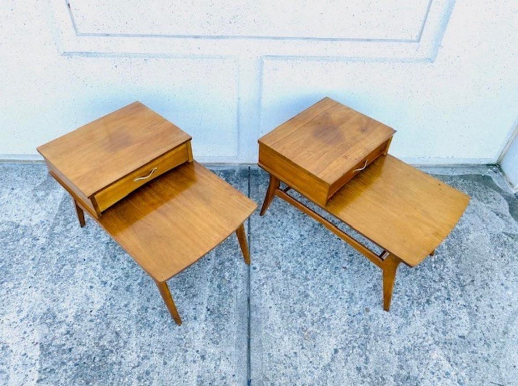 Mid 20th Century Pair of Mersman Solid Wood Single Drawer 2-Tier