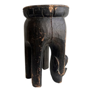 Late 20th Century Vintage Carved Wood Cow Stool For Sale
