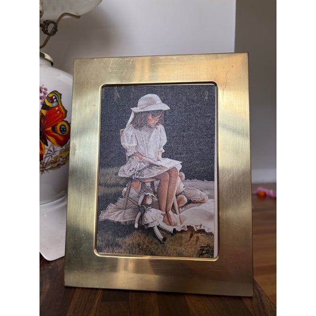 Vintage 1994 “Afternoon Story Time” Canvas Print Painting Art by Melinda Buyers Framed in Brass VTG Frame For Sale In Charleston - Image 6 of 10