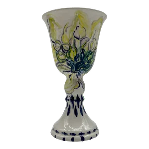 Floral Ceramic Wine Glass Goblet in Style of Georgia O’Keefe by Folk Artist Virginia Hott Kellogg