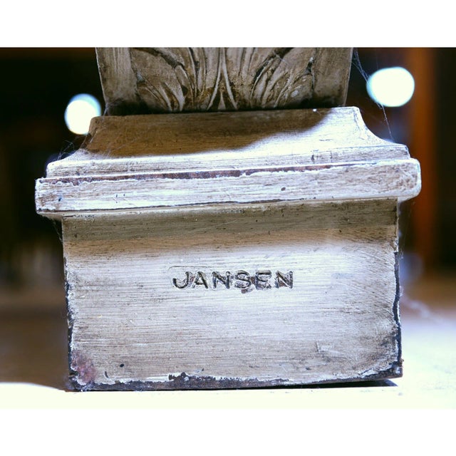 1940s Vintage Maison Jansen Louis XVI Style Dining Table With Verre Églomisé Gold & Silver Leaf Glass Top For Sale - Image 5 of 6