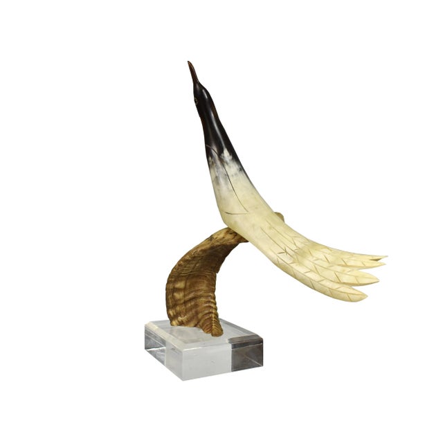 Mid 20th Century Mid-Century Modern Art Deco Horn Bird Carved Ram Horn Sculpture For Sale - Image 5 of 11
