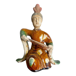 Vintage Tang Sancai Glazed Pottery Figure of a Court Lady Musician
