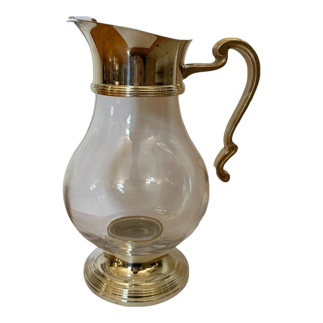 Vintage Christofle Crystal and Silverplate Water Pitcher With Box For Sale