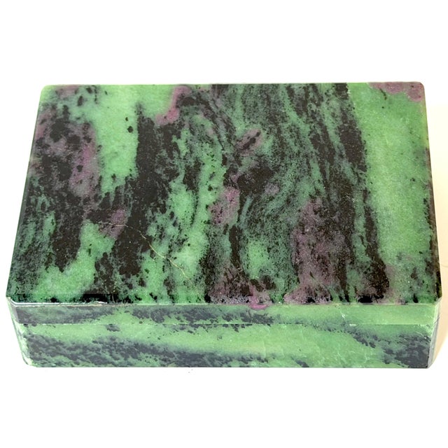 Italian Green & Plum Specimen Marble Box with Alabaster Interior, Florence, Mid-20th Century 4.75" W x 3.25" D x 1.25" H...