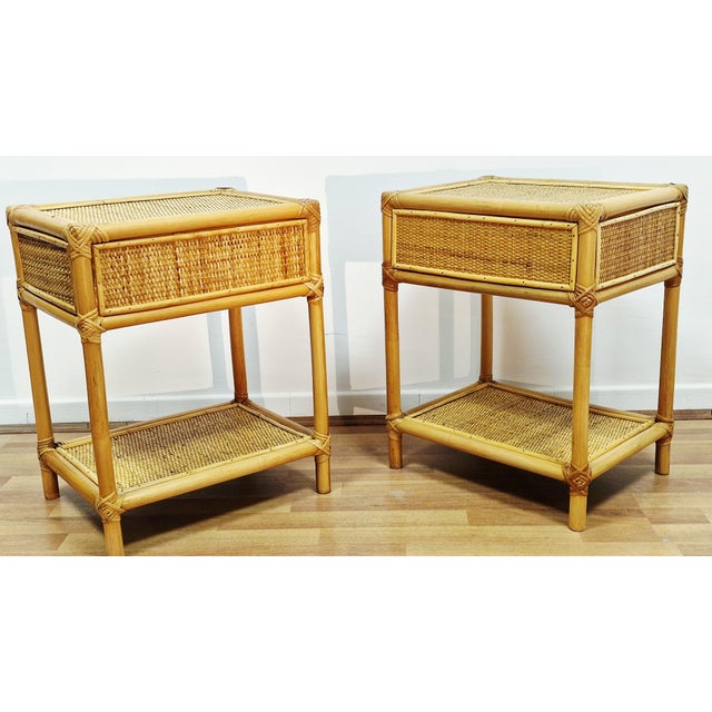 Mid-Century Modern Bamboo and Wicker Bedside Tables, Italy, 1970s, Set of 2 For Sale - Image 13 of 18