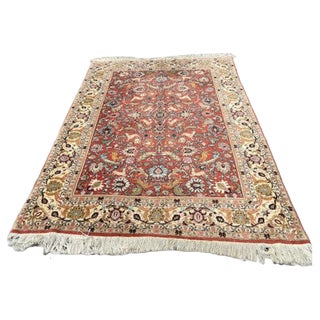 Vintage Red and Beige Wool Rug For Sale