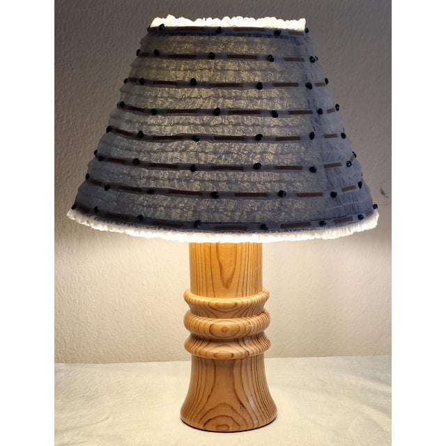 Vintage Table Lamp with Turned Pine Wood Base and Shade by Lamplove, 1970s For Sale - Image 9 of 9