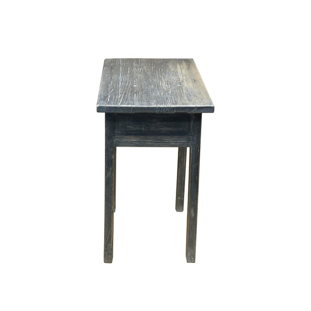 Abstract Distressed Rough Grain Fade Black Rectangular Pedestal Foyer Side Table For Sale - Image 3 of 7