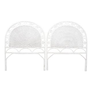 White Twin Bamboo and Rattan Headboards, a Pair For Sale