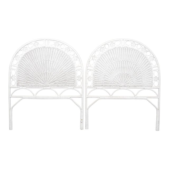 White Twin Bamboo and Rattan Headboards, a Pair For Sale