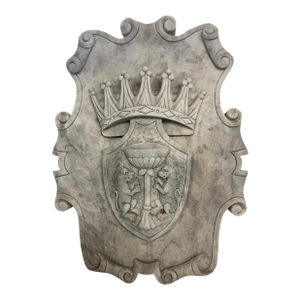 Antique Italian Marble Coat of Arms Plaque With Crown and Lion-Flanked Fountain