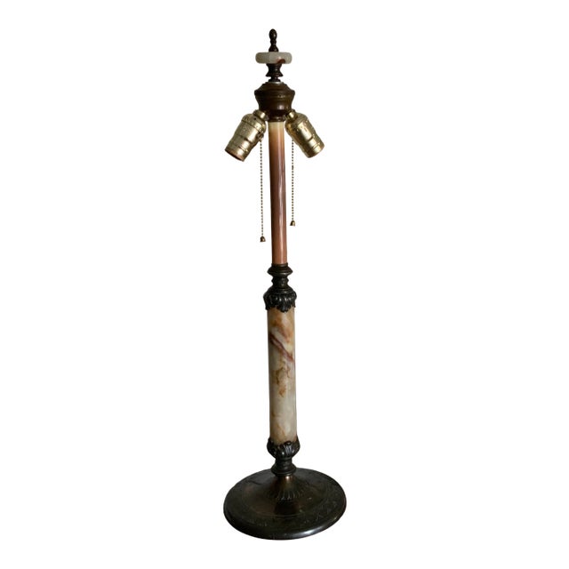 Vintage 1950s Brass and Marble Table Lamp With Hubbell Socket For Sale