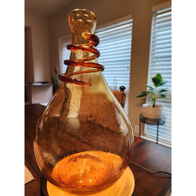 15" Murano Amber Bullicante Vase – Hand-Blown Art Glass W/ Applied Snake Coil, For Sale In Dallas - Image 6 of 9