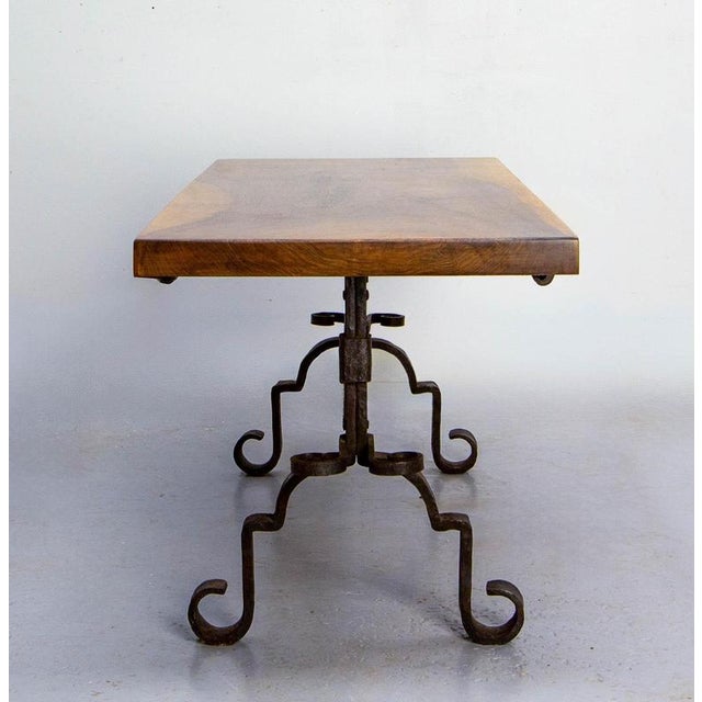 Brutalist French Walnut Top and Wrought Iron Coffee Table, 1960 For Sale - Image 3 of 11